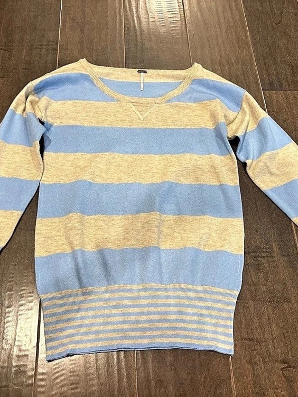 Striped Crewneck Sweater in Blue & Tan Size Medium